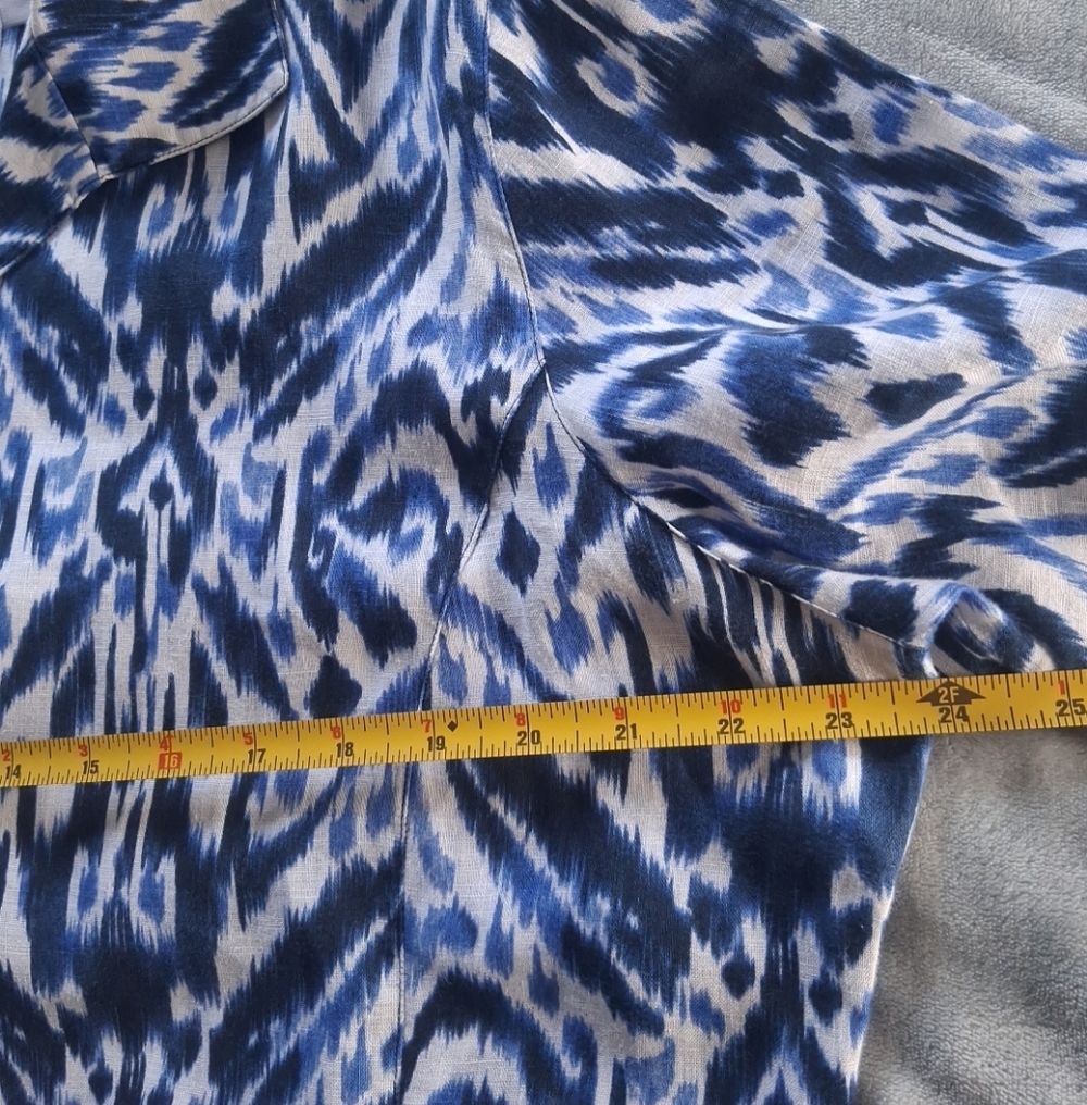 Chico's Linen Womens Tunic Button Shirt 3/4 Sleeve Blue White Abstract Size  XL - Picture 12 of 14